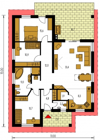 Image miroir | Plan de sol du rez-de-chaussée - BUNGALOW 113
